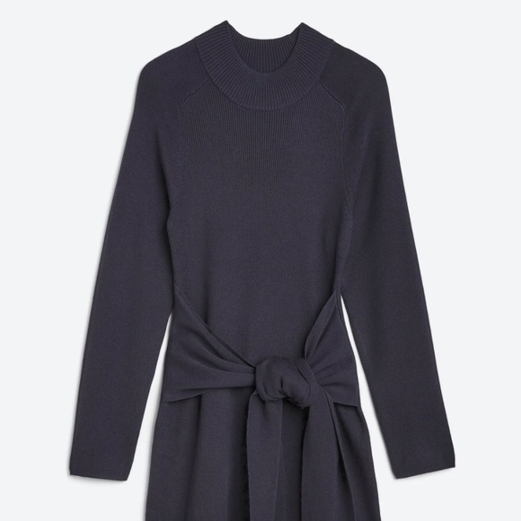 Modern Citizen Navy Blue Drop Waist Tie Long Sleeve Midi Dress - Picture 2 of 6